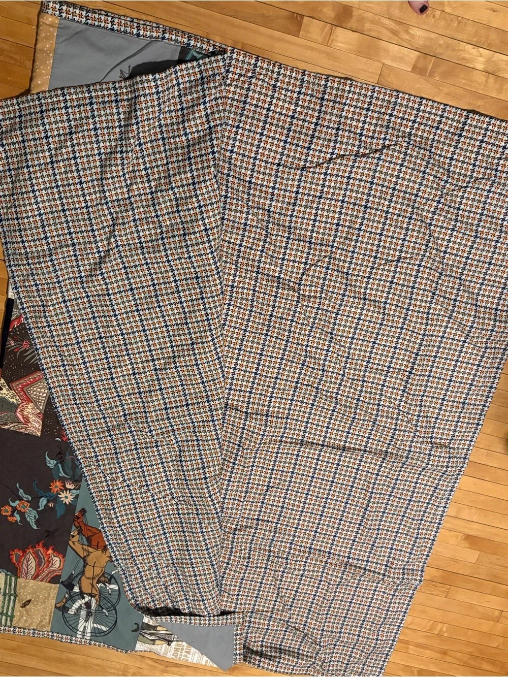 Patchwork Quilted Throw Blanket in Rust, Teal & Gray – Handmade Style